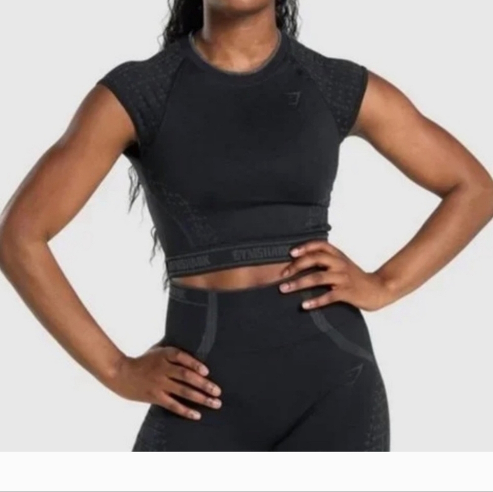 Gymshark Apex Seamless Crop Top - Black/Grey - XS